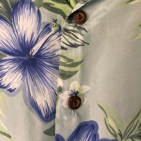 Mens Silk Traders Green Floral Hawaiian Short Sleeve Button Up Silk Shirt Large - Picture 6 of 8